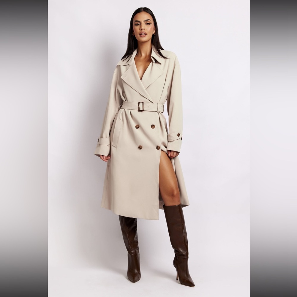 MESHKI SUPER OVERSIZED TRENCH COAT - bone color
